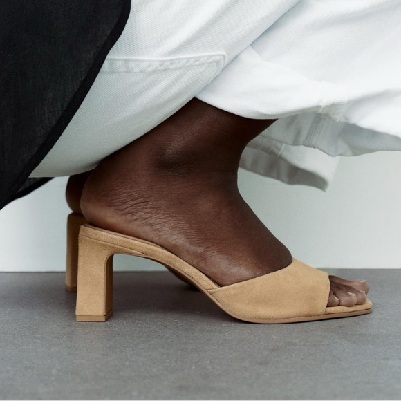 ZARA SUEDE BLOCK HEEL SLIDES HEELS MULES 9 40 TAN BROWN TAUPE 2329/310 - Picture 3 of 14